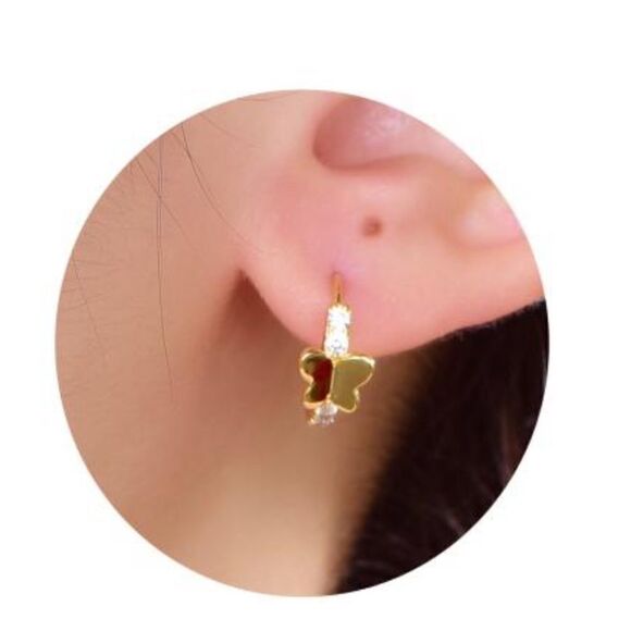 New Sterling silver 14k plated cubic zirconia butterfly earrings - Picture 2 of 5